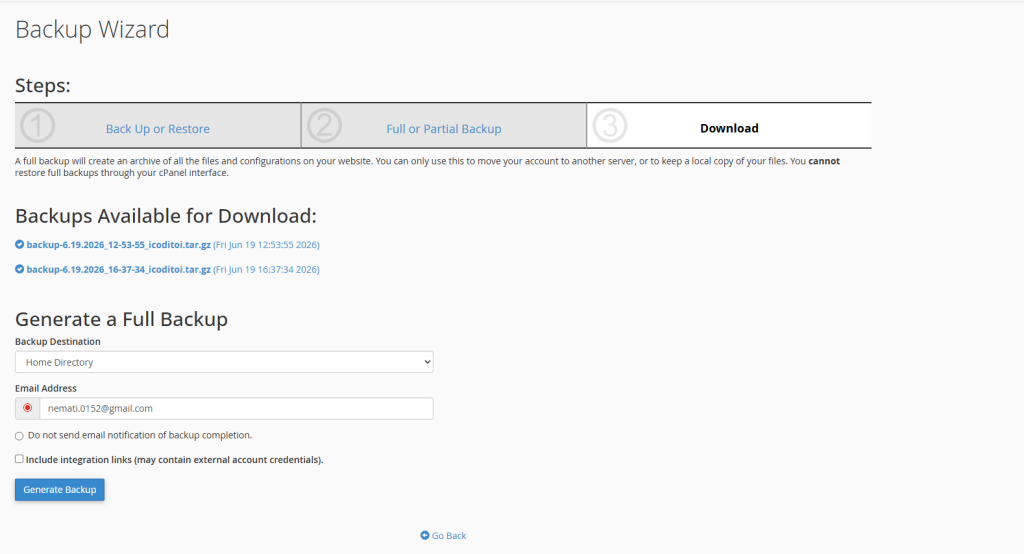 backup 04 آموزش بکاپ گرفتن در هاست سی پنل
